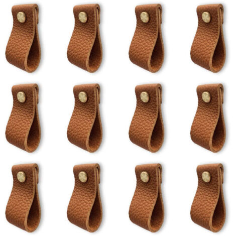 12 Pack Leather Furniture Handle, Door Handle with Screw Nuts, Anti-collision Cabinet Drawer Dresser Door Knob (Brown Striped Lychee) (1/5)