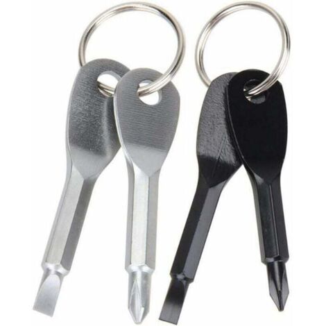 Precision Screwdriver 2 Pieces Pocket Screwdriver Keychain Portable Screwdriver Tool Outdoor Stainless Steel Screwdriver Keychain Mini Survival Tool Keyring Tool, Phillips and Flat, No (1/5)