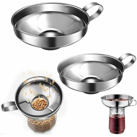 Pieces Stainless Steel Funnel Filter Jam Funnel Kitchen Filter Funnel Set with Handle for Transporting Liquids Oils Powders Beans and Jams, 2 Size (1/5)