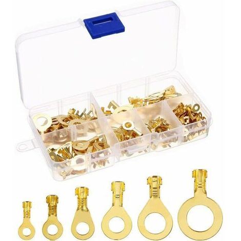 Brass Crimp Electrical Cable Lugs Ring Terminals Copper Electrical Lugs Crimp Terminal Ring Connector For Machines Computer Devices 150Pcs M3 M4 M5 M6 M8 M10 (1/5)