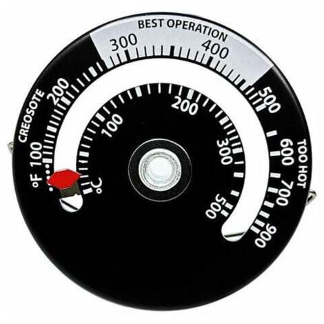 Magnetic Thermometer for Wood Stove, Fireplace, Fan, Stove with Probe, Household High Sensitivity BBQ Oven Temperature Meter - Black (1/5)