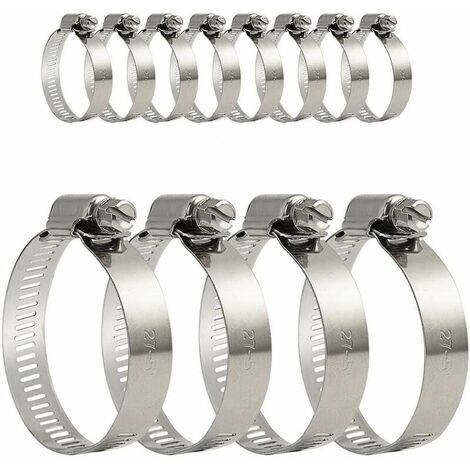 12Pcs 304 Stainless Steel Adjustable Hose Clamp with Screwdriver for Home Gas (27-51mm), (1/5)