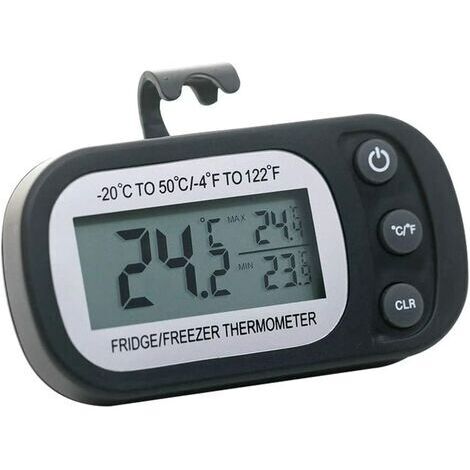 Refrigerator Thermometer, IPX3 Waterproof Digital Thermometer for Mini Fridges and Freezers with Hook, LCD Display and Max/Max Functions (-20 to 50°C / -4 to 122°F) (Black) (1/5)