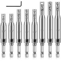 9Pcs Hinge Drill Bit Set, High Speed Steel Self Centering Drilling for Wooden Door Cabinet Window Woodworking Hinge Hardware
