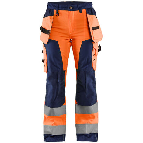 Pantalon de travail femme haute visibilité Blaklader polycoton poches flottantes Orange / Marine 48. (1/5)