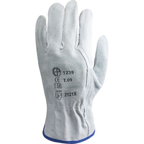 Lot de 10 paires de gants de manutention cuir fleur – Dos croûte – Taille 10 – Pour travaux mécaniques lourds en environnement sec – Eurotechnique