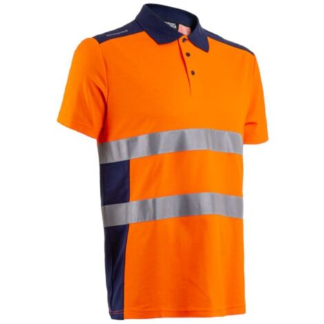 Polo de travail manches courtes haute visibilité anti-UV Coverguard OKI Orange / Marine S.