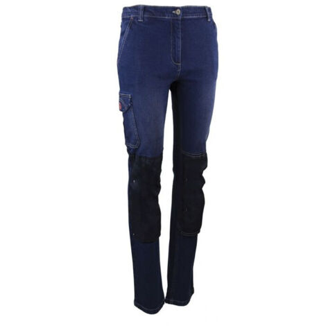 LMA – Pantalon de travail stretch femme – Denim – Taille 38 – Ceinture élastiquée – Tissu flexible pour liberté de mouvement – 2 poches cuisse (1/2)