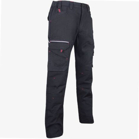 LMA – Pantalon de travail multipoches en tissu canvas noir – Taille 38 – 250 g/m² – Ceinture élastiquée – Poches outils pratiques