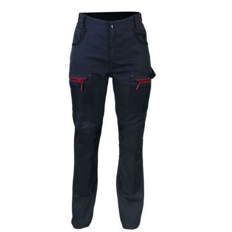LMA – Pantalon de jardinage multipoches femme – Tissu canvas 60% coton – Taille 48 – Coloris noir/gris – Renforts en Oxford 900D imperméable