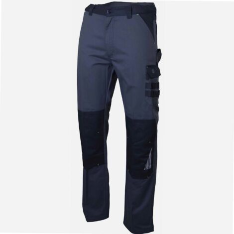 Pantalon de travail multipoche gris et noir taille 48 – Tissu sergé 60 % coton, 40 % polyester – Poches pour protections de genoux – Lebeurre