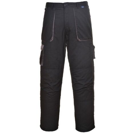 Portwest – Pantalon de travail multipoches Texo Contrast noir L – Tissu coton majoritaire 245g – 9 poches dont poche smartphone – Bas réglable velcro (1/2)