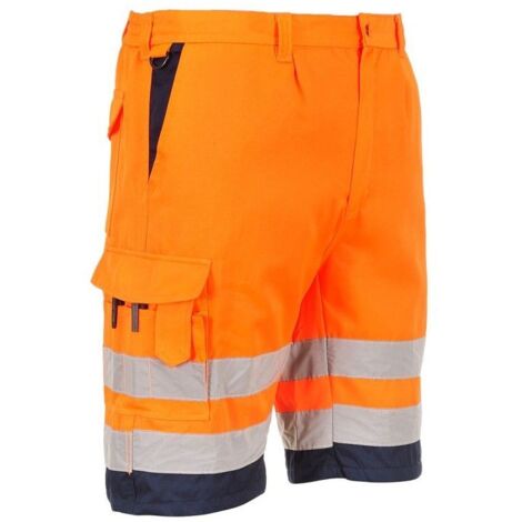 Bermuda haute visibilité HiVis Poly-coton Portwest Orange / Marine M.