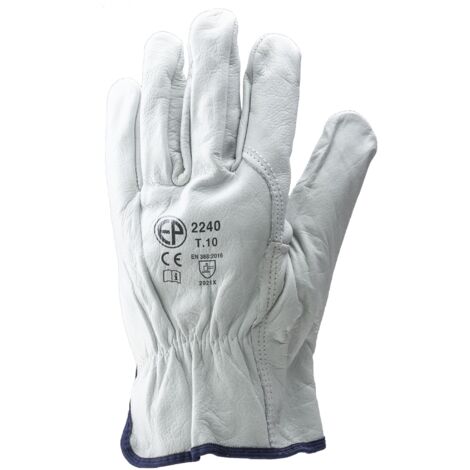 Gants de manutention en cuir de buffle Eurotechnique 2240 (lot de 10 paires de gants) Blanc 10.