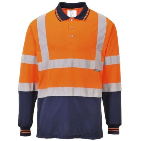 Polo bicolore haute visibilité Portwest manches longues Orange / Marine XXL. (1/2)