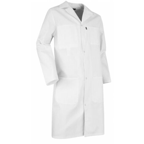 LMA – Blouse blanche 100% coton – Taille S – Fermeture par pressions – Poches pratiques pour peintre et chimiste – Résistante aux lavages haute température (1/3)