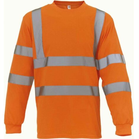Maglietta Sicurezza Uomo Ad Alta Visibilità - Maniche Lunghe In Cotone Traspirante - Girocollo Basic Per Lavoro E Sport