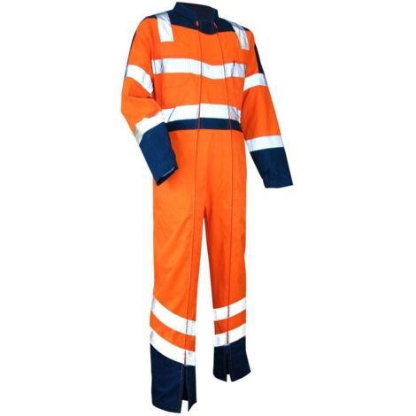 Combinaison bicolore double fermeture haute visibilité LMA Vigilance Orange / Bleu 4XL.