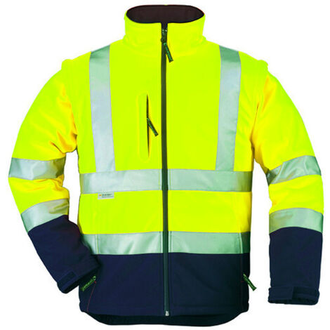 Veste softshell haute visibilité 2en1 Bicolore Coverguard Station manches amovibles Jaune / Bleu Marine M (1/3)