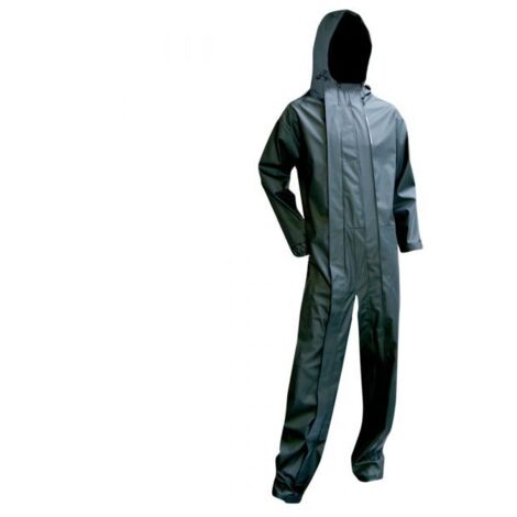 LMA – Combinaison de protection imperméable kaki – Tissu 100% polyester – Capuche et poignets coupe-vent – Pour chantiers humides – Taille M