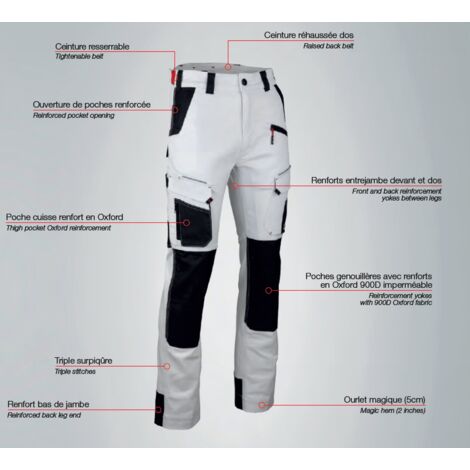 Pantalon Cellule stretch bicolore avec poches genouillères - Blanc/Gris nuit - T.54 - LMA - 1870-54