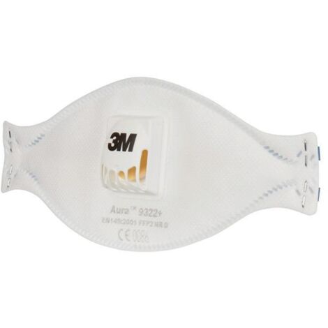 Masque respiratoire anti-poussière FFP2 avec valve 3M Aura série 9322+ (lot de 10) Blanc Unique.