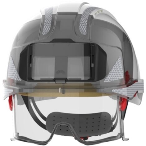 JSP – Casque de protection ventilé EN 397 avec porte-badge et lunettes intégrées – ABS – Réglage crémaillère – Bandes réfléchissantes CR2