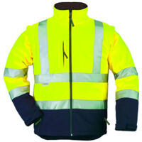 Veste softshell haute visibilité 2en1 Bicolore Coverguard Station manches amovibles Jaune / Bleu Marine M.