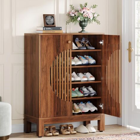 Tribesigns – Meuble à chaussures 5 niveaux – Portes persiennes respirantes – 20 paires – Étagères réglables pour bottes et baskets – Bois d'ingénierie robuste