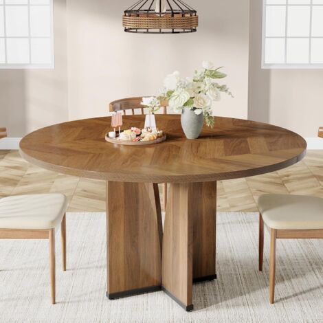 Tribesigns – Table de salle à manger ronde 100 cm – Bois marron rustique – Pour 4 personnes – Design ferme avec pieds en bois robuste
