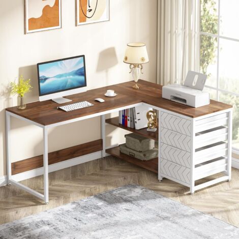 Tribesigns – Bureau d'ordinateur en L 150 cm avec tiroirs de rangement – Design réversible – Construction robuste en panneaux E1 – Idéal pour espaces de travail