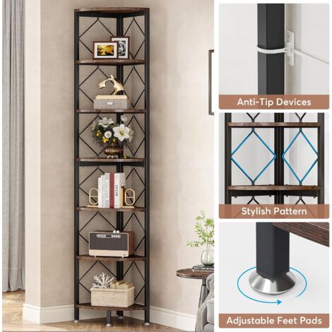 Tribesigns Étagère D'Angle 5 Niveaux 180 Cm – Style Industriel Bleu & Noir, Meuble Gain De Place Pour Salon, Chambre, Salle De Bain