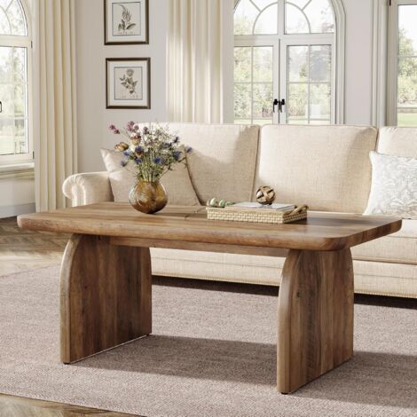 Tribesigns – Table basse rectangulaire en bois 120 cm – Finition rustique – Coins arrondis – Structure robuste en H – Assemblage facile