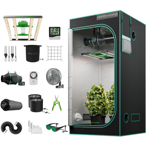 Mars Hydro – Tente de culture indoor 100x100x180 cm – Lampe LED FC-E3000 300W – Ventilation 4" avec filtre à charbon – Pour 3-4 plantes