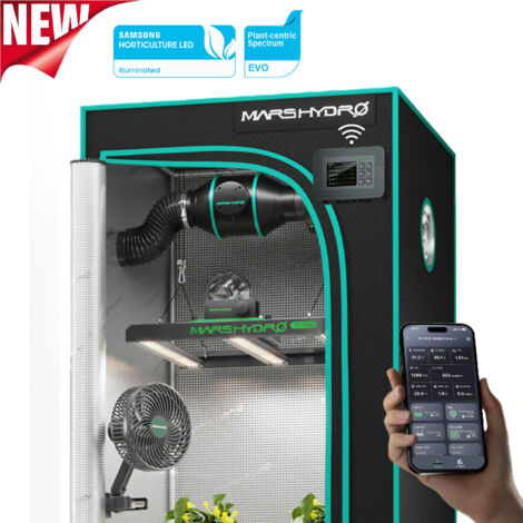 Mars Hydro (2026) Kit Complet Tente de Culture Intelligente 80x80x160cm, FC 1500 EVO 150W, Ventilation 4" & Ventilateur Pince, iController 2.0 (2-3 Plantes)