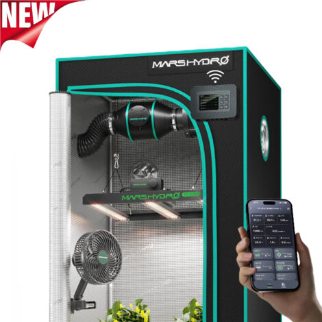 Mars Hydro (2026) Kit Complet Tente de Culture Intelligente 80x80x160cm, FC-E 1500 150W, Ventilation 4" & Ventilateur Pince, iController 2.0 (2-3 Plantes)