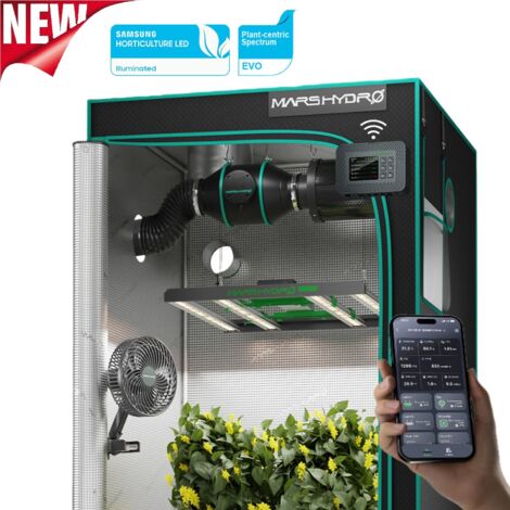 Mars Hydro (2026) Kit Complet Tente de Culture Intelligente 100x100x180cm, FC 3000 EVO, Contrôle WiFi/Bluetooth, Ventilation 4" & Ventilateur Pince, iController 2.0 (3-4 Plantes)