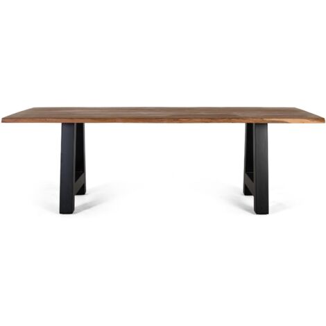 Table à manger industrielle Brokate - Plateau chêne massif clair et