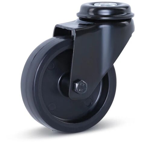Roue de meuble pivotante noire - MESO - Trou central - 75 mm - 60 kg (1/2)