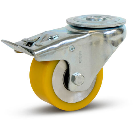 Roue pivotante lourde freinée - MESO - PU - Trou central - 80mm - 300kg (1/2)