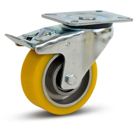 Roue pivotante lourde freinée - MESO - PU - 100mm - 350kg - Platine (1/2)