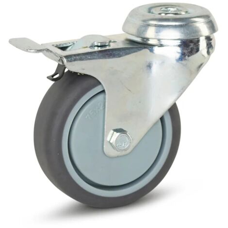Roulette pivotante freinée - MESO - Trolley - Trou central - 75mm - 70kg (1/2)
