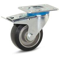 Roulette pivotante freinée - MESO - Caoutchouc élastique noir - 100mm - Platine - 220kg
