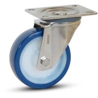 Roulette pivotante - MESO - PU bleu inox - Platine - 100mm - 180kg