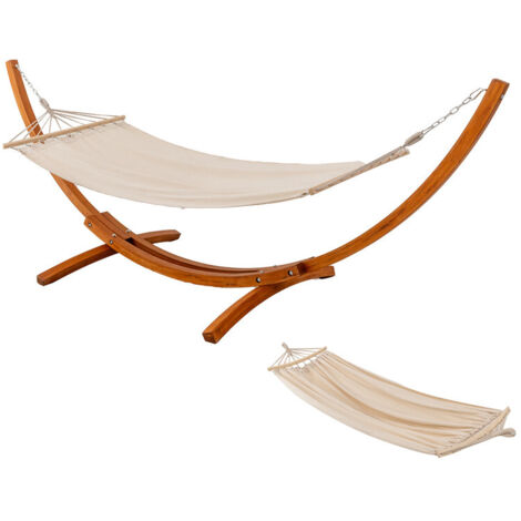 Hamac sur pied avec 2 housses – Support en pin mélèze – Charge maximale 200 kg – Dimensions 320 x 120 x 120 cm