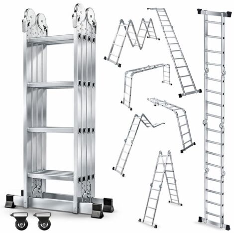 OUTIGO Échelle Multifonction Pliante, 4 x 4 en Aluminium échelle 7 en 1, jusqu'à 150 kg,Échelle Téléscopique, Échelle Pliante, Escabeau Pliant, Bricolage Peinture Toiture (4 x 4 Marches)