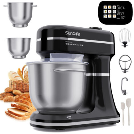 Robots Pâtissiers 1500W – Écran Tactile & Multivitesse 2 Bols Inox 4,5L+5,5L, 12+ Vitesses, Fouet, Batteur, Crochet, Fermentation, Balance, Minuteur
