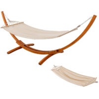 Hamac sur pied avec 2 housses – Support en pin mélèze – Charge maximale 200 kg – Dimensions 320 x 120 x 120 cm