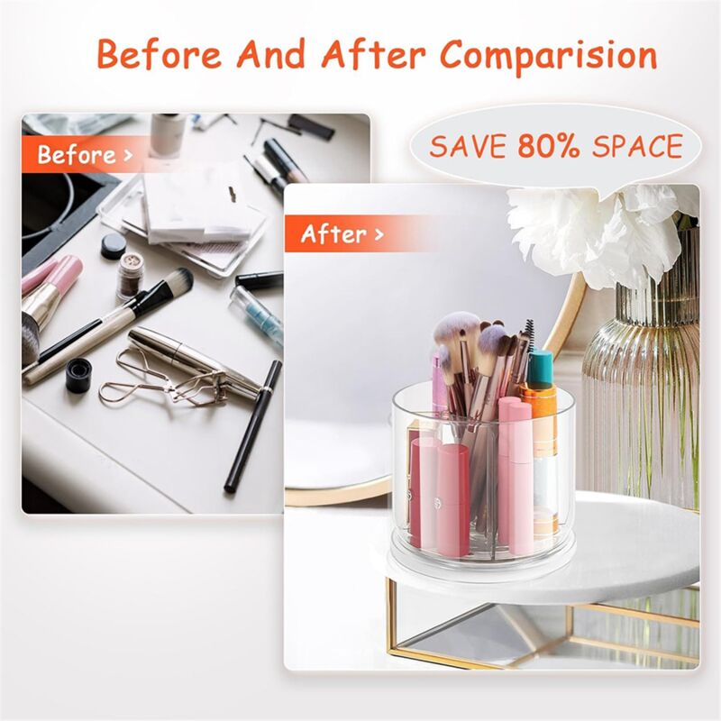 Organizer Per Pennelli Trucco Girevole 360° – Verde Scuro, 5 Scomparti, Portapenne Da Scrivania E Porta Cosmetici