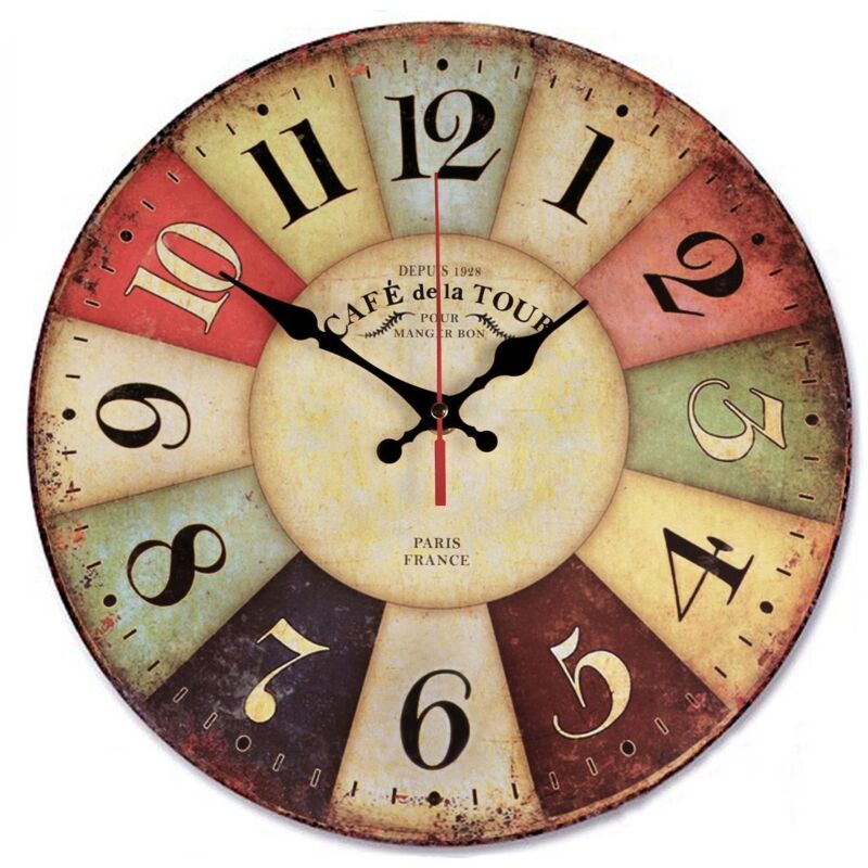 Geavonyg Orologio Da Parete Rotondo 12 Pollici - Stile Vintage In Plastica E PVC, Silenzioso E Batteria, Per Soggiorno E Ufficio